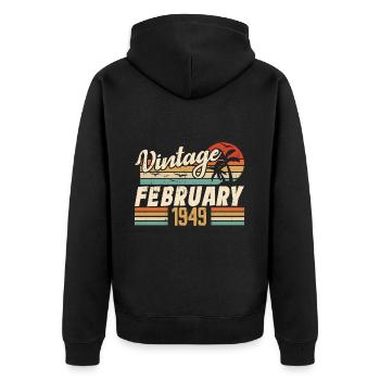 Millésime Né Février 1949 Cadeau 75e Anniversaire - Veste à capuche bio Premium Unisexe - noir - Dos - Nico (187cm)