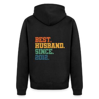 Bester Ehemann seit 2012, Geschenk zum 11-jährigen Jubiläum - Unisex Premium Bio Zip Hoodie - Schwarz - Hinten - Nico (187cm)