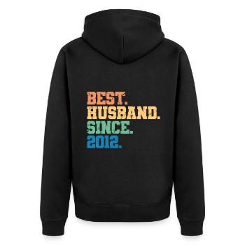 Bester Ehemann seit 2012, Geschenk zum 11-jährigen Jubiläum - Unisex Premium Bio Zip Hoodie - Schwarz - Hinten - Nico (187cm)