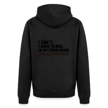 Ich kann nicht, ich habe Pläne in meinem Zugzimmer - Unisex Premium Bio Zip Hoodie - Schwarz - Hinten - Nico (187cm)