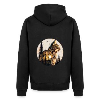Luchs mit Mond im Wald mit Muster - Unisex Premium Bio Zip Hoodie - Schwarz - Hinten - Nico (187cm)