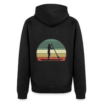 Retro-Paddelsurfen - Unisex Premium Bio Zip Hoodie - Schwarz - Hinten - Nico (187cm)