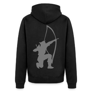 Archer longbow kneeling stance by Patjila - Unisex Premium Organic Zip Hoodie - black - Back - Nico (187cm)