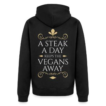 Bifteck Fantaisie Anti-végétalien Doré - Veste à capuche bio Premium Unisexe - noir - Dos - Nico (187cm)