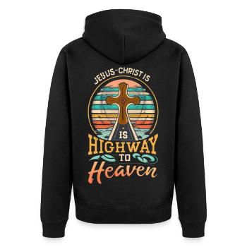 Highway to Heaven Cross - Unisex Premium Organic Zip Hoodie - black - Back - Nico (187cm)