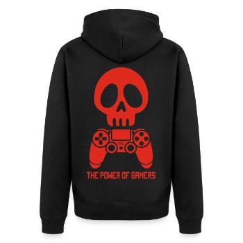 Red Gamer Skull - Unisex Premium Organic Zip Hoodie - black - Back - Nico (187cm)