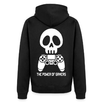 White Gamer Skull - Unisex Premium Organic Zip Hoodie - black - Back - Nico (187cm)