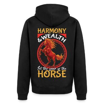 Jahr des Pferdes Chinesisches Neujahr 2026 - Unisex Premium Bio Zip Hoodie - Schwarz - Hinten - Nico (187cm)