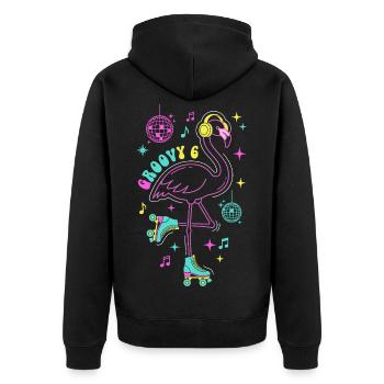 Groovy 6 Birthday Flamingo - Unisex Premium Organic Zip Hoodie - black - Back - Nico (187cm)