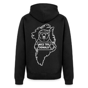 Greenland: Nice try, Donald - Unisex Premium Organic Zip Hoodie - black - Back - Nico (187cm)