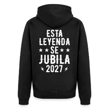 Diese Legende geht 2027 in Rente. - Unisex Premium Bio Zip Hoodie - Schwarz - Hinten - Nico (187cm)