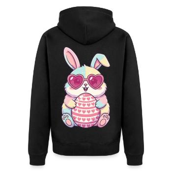 Pastellhäschen mit Herzbrille und Ei - Unisex Premium Bio Zip Hoodie - Schwarz - Hinten - Nico (187cm)