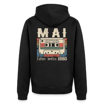 Mai 1980 cadeau 46 Anniversaire Mai 1980 - Veste à capuche bio Premium Unisexe - noir - Dos - Nico (187cm)