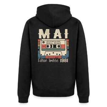 Mai 1981 - Veste à capuche bio Premium Unisexe - noir - Dos - Nico (187cm)
