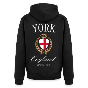 York England Coat of Arms Crown – Travel Souvenir - Unisex Premium Organic Zip Hoodie - black - Back - Nico (187cm)