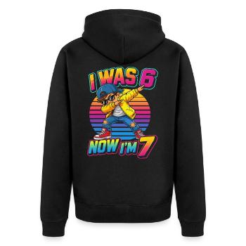 J'avais 6 ans, maintenant j'en ai 7 ! - Unisex Premium Organic Zip Hoodie - black - Back - Nico (187cm)
