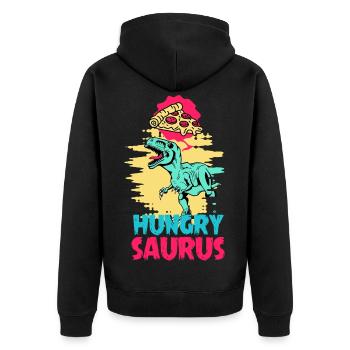 Hungry Dino Kids – Pizza Dinosaur Fun - Unisex Premium Organic Zip Hoodie - black - Back - Nico (187cm)
