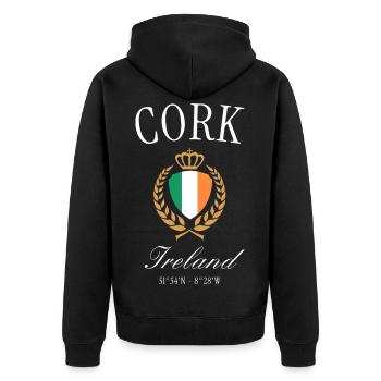 Cork Irland Wappen Krone – Reise Souvenir - Unisex Premium Bio Zip Hoodie - Schwarz - Hinten - Nico (187cm)