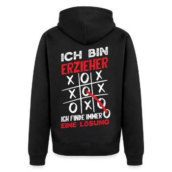 Erzieher Finde Immer Eine Lösung Kita Spruch - Unisex Premium Bio Zip Hoodie - Schwarz - Hinten - Nico (187cm)