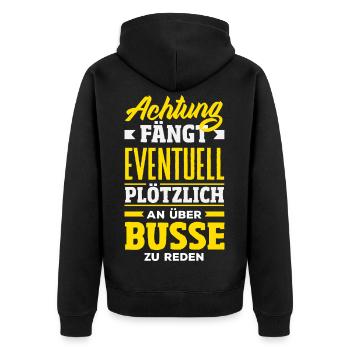 Achtung Über Busse Reden - Unisex Premium Bio Zip Hoodie - Schwarz - Hinten - Nico (187cm)