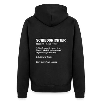 Schiedrichter Schiri Fußball Schiedsrichter - Unisex Premium Bio Zip Hoodie - Schwarz - Hinten - Nico (187cm)