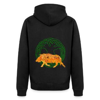 eber gullinborsti e 266 - Unisex Premium Bio Zip Hoodie - Schwarz - Hinten - Nico (187cm)