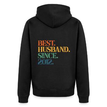 Bester Ehemann seit 2012, Geschenk zum 11-jährigen Jubiläum - Unisex Premium Bio Zip Hoodie - Schwarz - Hinten - Nico (187cm)