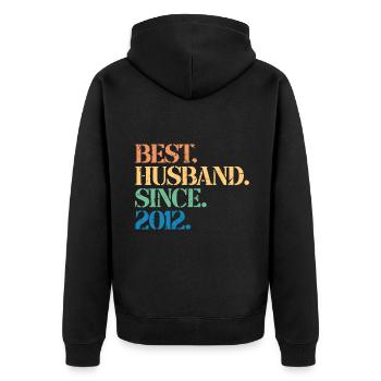 Bester Ehemann seit 2012, Geschenk zum 11-jährigen Jubiläum - Unisex Premium Bio Zip Hoodie - Schwarz - Hinten - Nico (187cm)
