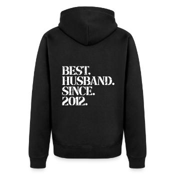 Bester Ehemann seit 2012, Geschenk zum 11-jährigen Jubiläum - Unisex Premium Bio Zip Hoodie - Schwarz - Hinten - Nico (187cm)