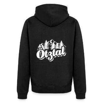 Ötztal - Wald und Berge Wandern Erholung - Unisex Premium Bio Zip Hoodie - Schwarz - Hinten - Nico (187cm)