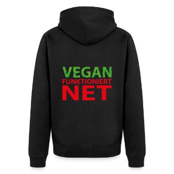 Vegan Funtioniert Net - Unisex Premium Bio Zip Hoodie - Schwarz - Hinten - Nico (187cm)