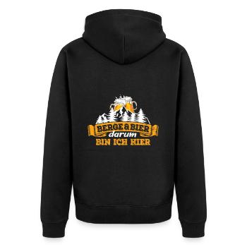Berge & Bier - darum bin ich hier - Wandern - Unisex Premium Bio Zip Hoodie - Schwarz - Hinten - Nico (187cm)