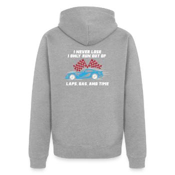 Autorennen - Ich Verliere Nie Autoliebhaber - Unisex Premium Bio Zip Hoodie - Grau meliert - Hinten - Nico (187cm)