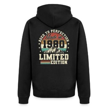 1980 Vintage Born Vintage Cadeau d’anniversaire - Veste à capuche bio Premium Unisexe - noir - Dos - Nico (187cm)