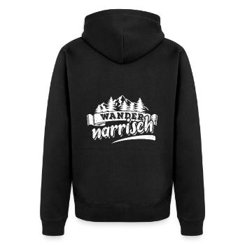 Wander narrisch Wandern Berge Natur Geschenk - Unisex Premium Bio Zip Hoodie - Schwarz - Hinten - Nico (187cm)