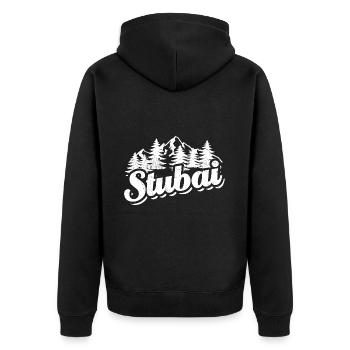 Stubai - Wald und Berge Wandern Erholung - Unisex Premium Bio Zip Hoodie - Schwarz - Hinten - Nico (187cm)