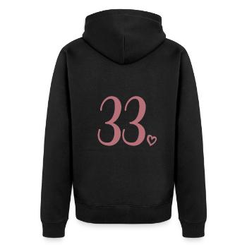 Süße Nummer 33, 33 Jahre alt, Geschenk zum 33. Geburtstag - Unisex Premium Bio Zip Hoodie - Schwarz - Hinten - Nico (187cm)