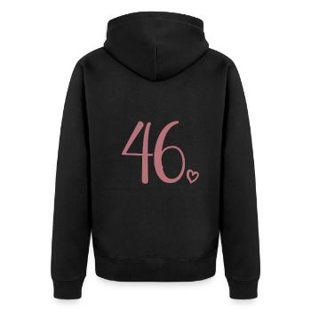 Süße Nummer 46, 46 Jahre alt, Geschenk zum 46. Geburtstag - Unisex Premium Bio Zip Hoodie - Schwarz - Hinten - Nico (187cm)