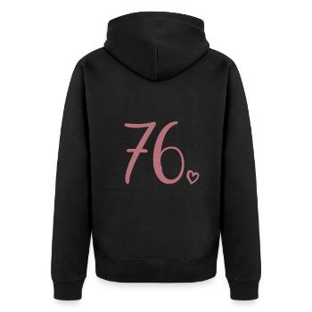 Süße Nummer 76, 76 Jahre alt, Geschenk zum 76. Geburtstag - Unisex Premium Bio Zip Hoodie - Schwarz - Hinten - Nico (187cm)