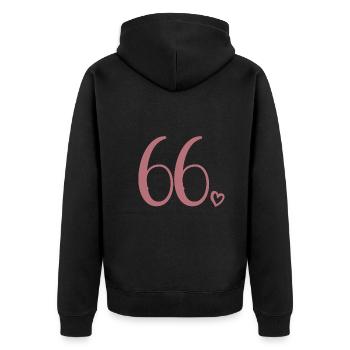 Süße Nummer 66, 66 Jahre alt, 66. Geburtstag Geschenk - Unisex Premium Bio Zip Hoodie - Schwarz - Hinten - Nico (187cm)