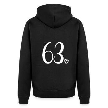 Süße Nummer 63, 63 Jahre alt, 63. Geburtstag Geschenk - Unisex Premium Bio Zip Hoodie - Schwarz - Hinten - Nico (187cm)