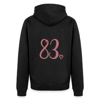 Mignon numéro 83, 83 ans, cadeau de 83e anniversaire - Veste à capuche bio Premium Unisexe - noir - Dos - Nico (187cm)