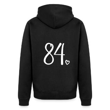 Süße Nummer 84, 84 Jahre alt, Geschenk zum 84. Geburtstag - Unisex Premium Bio Zip Hoodie - Schwarz - Hinten - Nico (187cm)