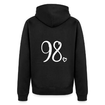 Süße Nummer 98, 98 Jahre alt, Geschenk zum 98. Geburtstag - Unisex Premium Bio Zip Hoodie - Schwarz - Hinten - Nico (187cm)