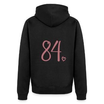 Süße Nummer 84, 84 Jahre alt, Geschenk zum 84. Geburtstag - Unisex Premium Bio Zip Hoodie - Schwarz - Hinten - Nico (187cm)