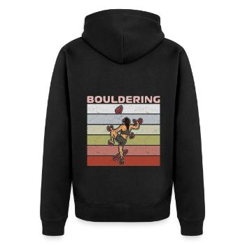 Bouldern Klettern Sportarten Turnhalle Wand - Unisex Premium Bio Zip Hoodie - Schwarz - Hinten - Nico (187cm)