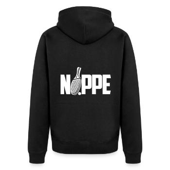 Tischtennis Noppe Design mit Tischtennisschläger - Unisex Premium Bio Zip Hoodie - Schwarz - Hinten - Nico (187cm)