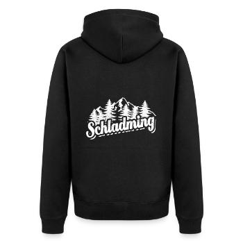 Schladming - Wald und Berge Wandern Erholung - Unisex Premium Bio Zip Hoodie - Schwarz - Hinten - Nico (187cm)