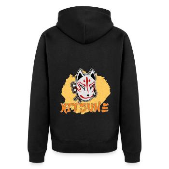 Japanische Tengu Hannya Kitsune Maske - Unisex Premium Bio Zip Hoodie - Schwarz - Hinten - Nico (187cm)