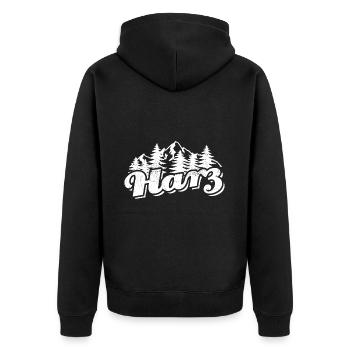 Harz - Wald und Berge Wandern Erholung - Unisex Premium Bio Zip Hoodie - Schwarz - Hinten - Nico (187cm)